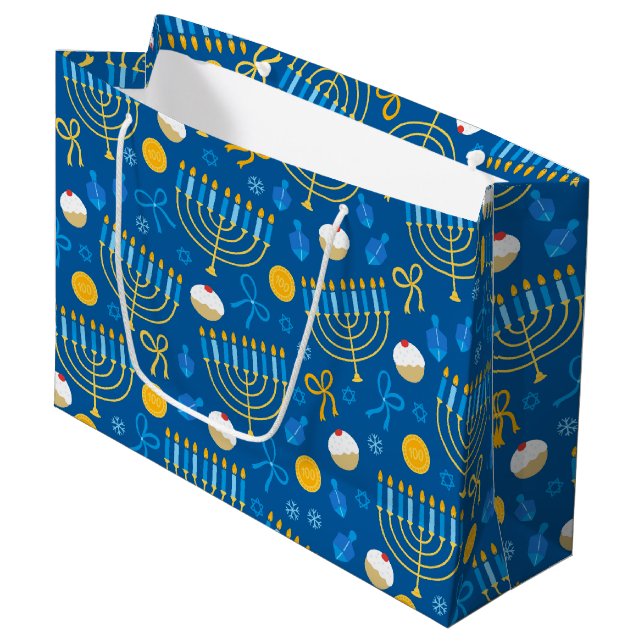Bolsa De Regalo Grande Chanukah Menorah Gelt Dreidel Blue (Angulo Anverso)