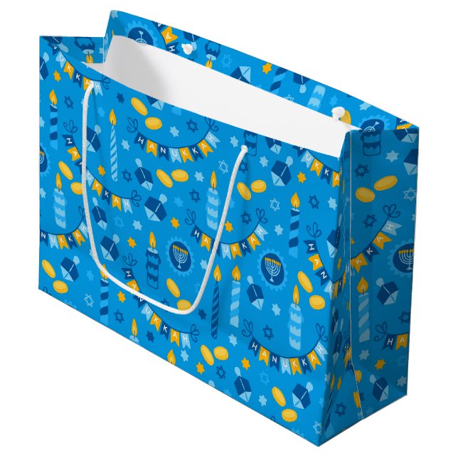 Bolsa De Regalo Grande Chanukah Streamers Banderas azules de Hanukkah (Angulo Anverso)