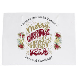 Bolsa De Regalo Grande Charm Merry Christmas Happy New Year Typography