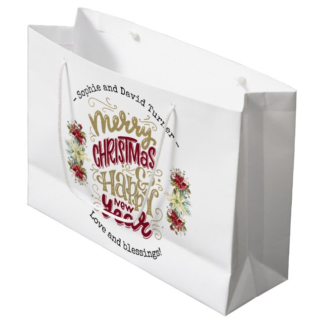 Bolsa De Regalo Grande Charm Merry Christmas Happy New Year Typography (Angulo Anverso)