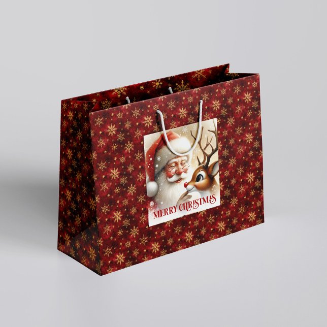Bolsa De Regalo Grande Charming Santa and Red Nose Rudolph Gift Bag (Charming Santa and Red Nose Rudolph Gift Bag)