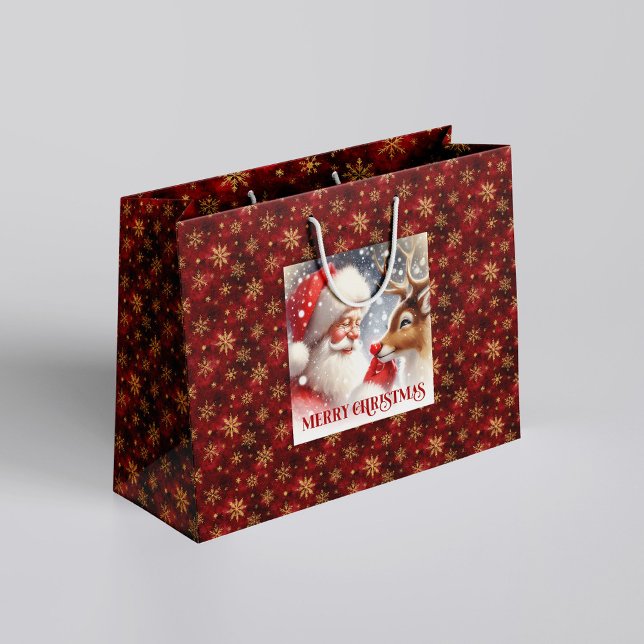 Bolsa De Regalo Grande Cheerful Classic Santa and Red Nose Rudolph Bag (Cheerful Classic Santa and Red Nose Rudolph Bag)