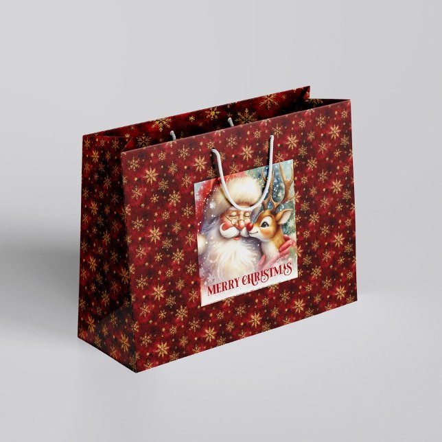 Bolsa De Regalo Grande Cheerful Santa and Red Nose Rudolph Christmas Bag (Cheerful Santa and Red Nose Rudolph Christmas Bag)