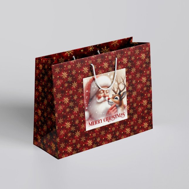 Bolsa De Regalo Grande Cheerful Santa Claus Rudolph Holiday Gift Bag (Cheerful Santa Claus Rudolph Holiday Gift Bag)