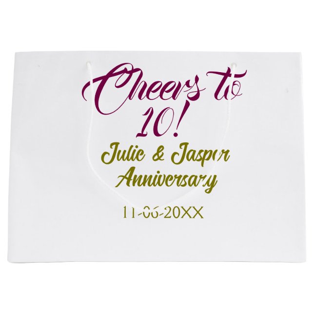 Bolsa De Regalo Grande Cheers to 10th wedding anniversary mauve golden na (Anverso)
