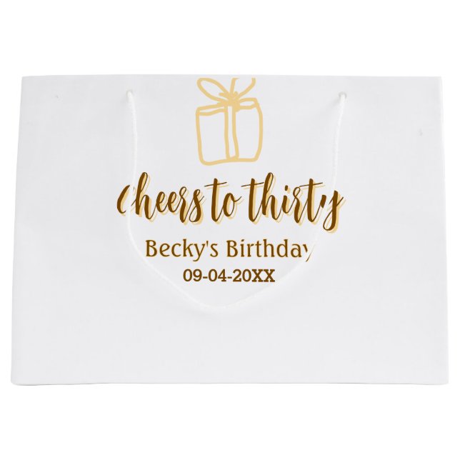 Bolsa De Regalo Grande Cheers to thirty yellow brown birthday pastel gift (Anverso)