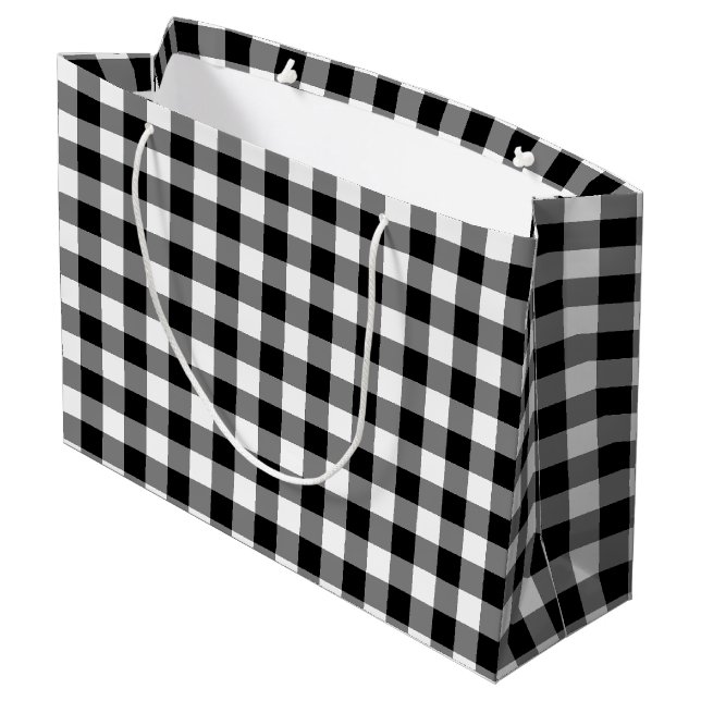 Bolsa De Regalo Grande Cheques de Gingham de tamaño grande en blanco y ne (Angulo reverso)