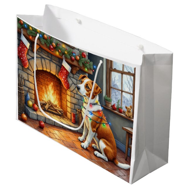 Bolsa De Regalo Grande Chesapeake Bay Terrier Fireplace Christmas Lights (Angulo Anverso)