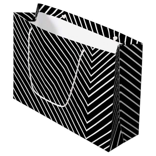 Bolsa De Regalo Grande Chevron blanco y negro (Angulo Anverso)