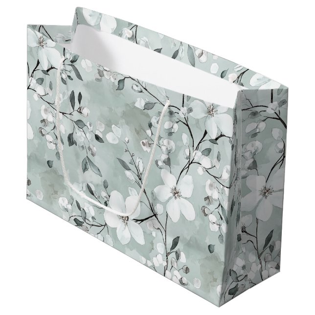 Bolsa De Regalo Grande Chic Gris Blanco Azul Ducha Floral Nupcial (Angulo Anverso)