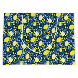 Bolsa De Regalo Grande Chic Mediterráneo Rústico Limones Hoja Azul