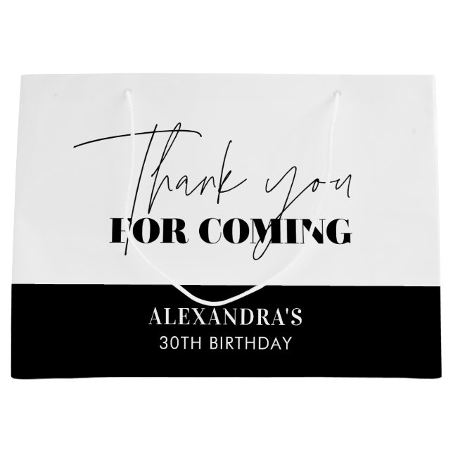 Bolsa De Regalo Grande Chic Negro Blanco Script Cumpleaños Gracias (Anverso)