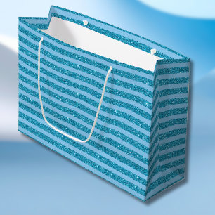 Bolsa De Regalo Grande Chic Océano Azul Brillo Estilo Rayas Horizontales