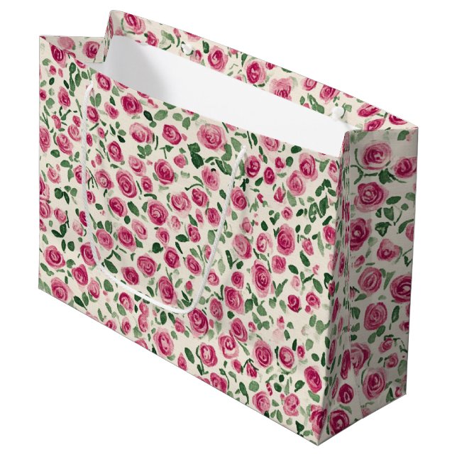 Bolsa De Regalo Grande Chic rosas rosadas florales ducha de novia (Angulo Anverso)