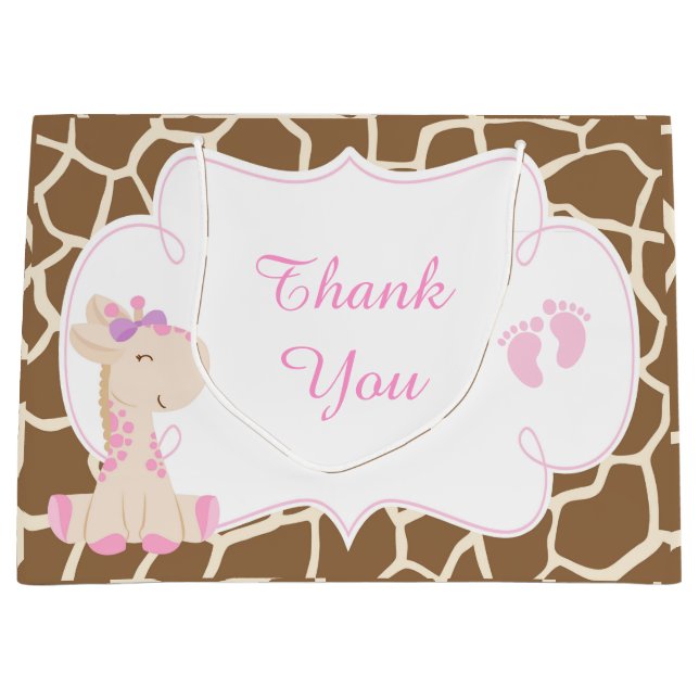 Bolsa De Regalo Grande Chica amable Giraffe Baby Shower Gracias (Anverso)