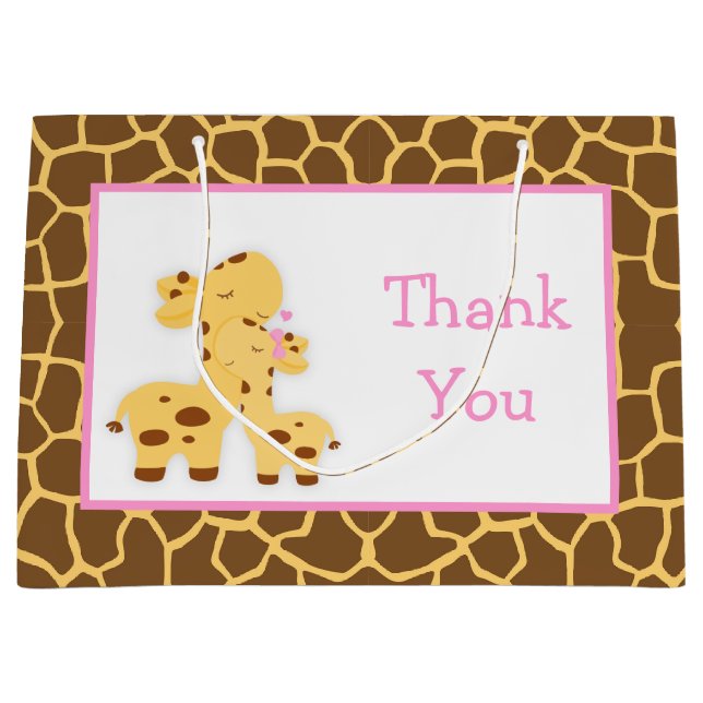 Bolsa De Regalo Grande Chica amable Giraffe Baby Shower Gracias (Anverso)