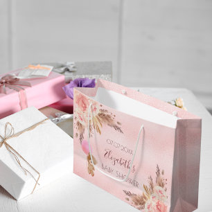 Bolsa De Regalo Grande chica Baby Shower teddy pampas pasto rosa floral