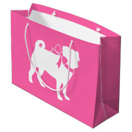Bolsa De Regalo Grande Chica de Baby Shower pug Dog Pink with Bow