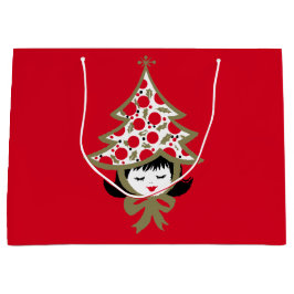 Bolsa De Regalo Grande Chica de Navidad retro vintage con Gorra de árbol