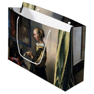 Bolsa De Regalo Grande Chica leyendo una carta en una ventana abierta, ve