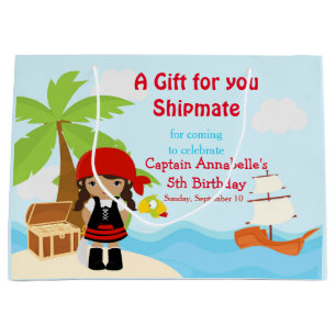 Bolsa De Regalo Grande Chica Pirata Africano-Americano en cumpleaños rojo