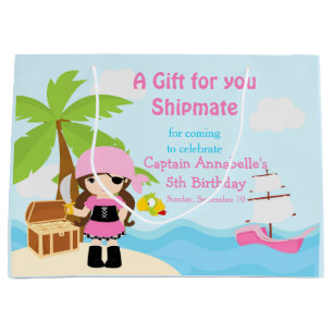 Bolsa De Regalo Grande Chica pirata de Brunette en rosa gracias