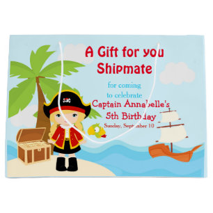 Bolsa De Regalo Grande Chica pirata rubio en cumpleaños rojo