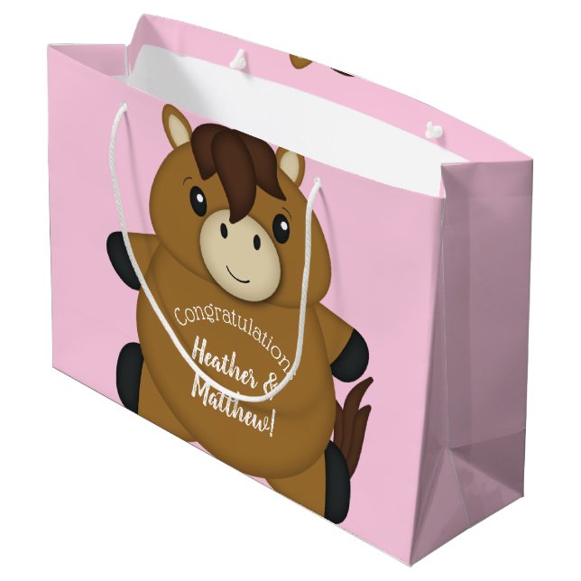 Bolsa De Regalo Grande Chica rosa Baby Shower de caballo (Angulo reverso)