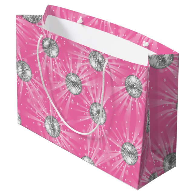 Bolsa De Regalo Grande Chica Rosa de Disco Ball Baby Shower Groovy (Angulo reverso)