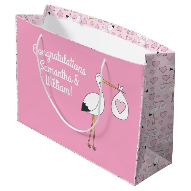 Bolsa De Regalo Grande Chica rosa de Stork Baby Shower (Angulo reverso)