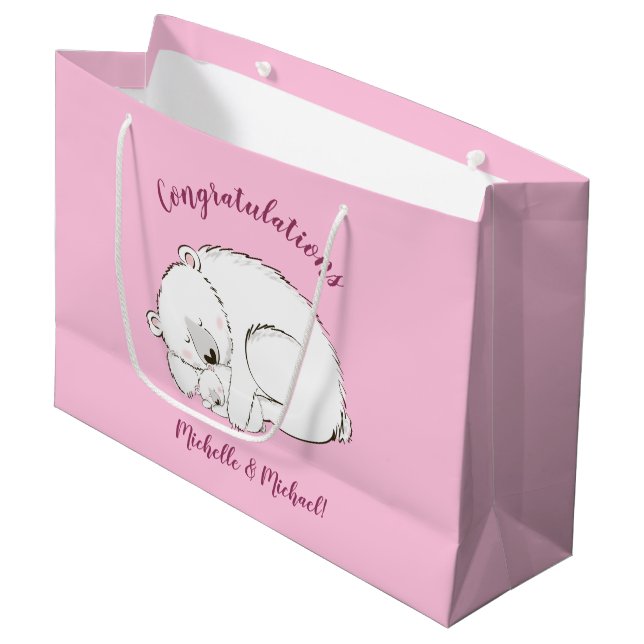 Bolsa De Regalo Grande Chica rosado de Baby Shower Oso Polar (Angulo Anverso)
