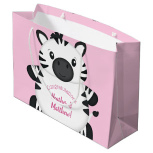 Bolsa De Regalo Grande Chica rosado zebra Baby Shower Safari