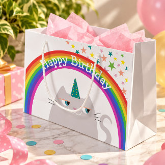 Bolsa De Regalo Grande Chicas Cumpleaños Arcoíris Gato Unicornio