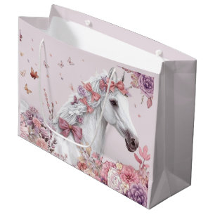 Bolsa De Regalo Grande Chicas Lindos Caballos Floral Pastel Poni