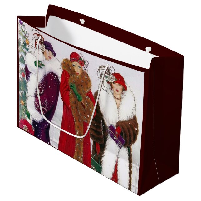 Bolsa De Regalo Grande Chicas navideñas de estilo Art deco retro (Angulo Anverso)