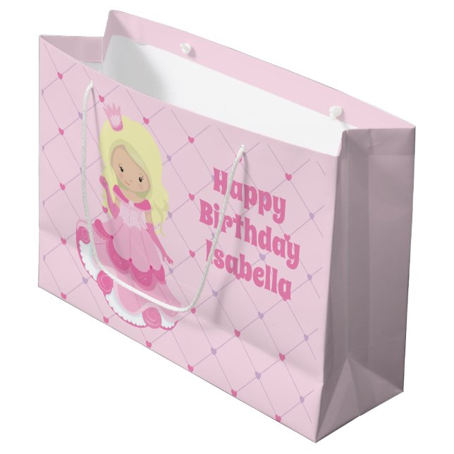 Bolsa De Regalo Grande Chicas Personalizados de la Princesa Rosa (Angulo Anverso)