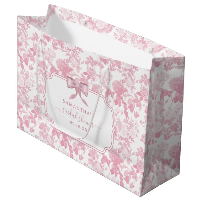 Bolsa De Regalo Grande Chimenea floral rosa blanca rosas shower nupcial (Angulo Anverso)
