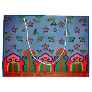 BOLSA DE REGALO GRANDE CHINA FLORAL PATRÓN DE REGALO FLORAL PINCHA AZUL