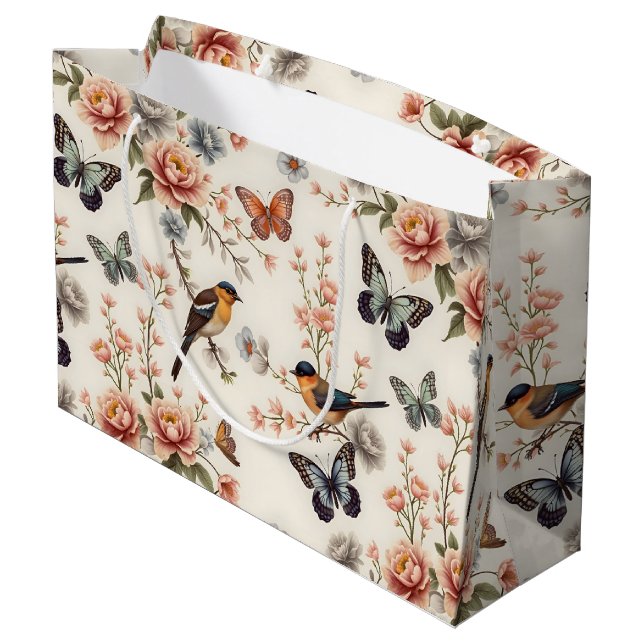 Bolsa De Regalo Grande Chinoiserie Armonía de aves y mariposas (Angulo reverso)