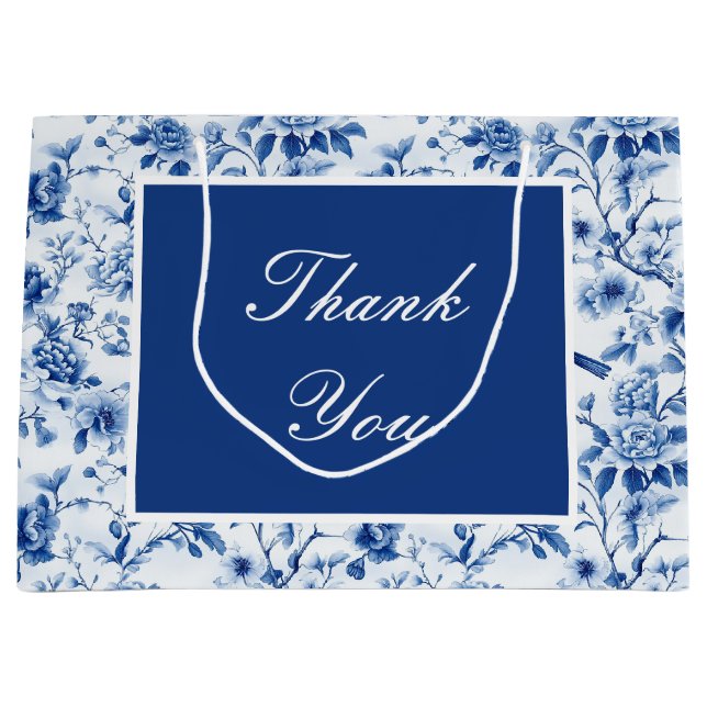 Bolsa De Regalo Grande Chinoiserie Blue Birds and Flowers Baby Shower (Anverso)