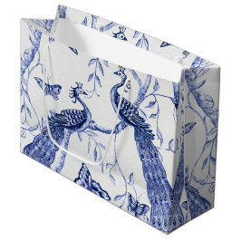 Bolsa De Regalo Grande Chinoiserie Peacock Floral Marina Azul Ducha nupci