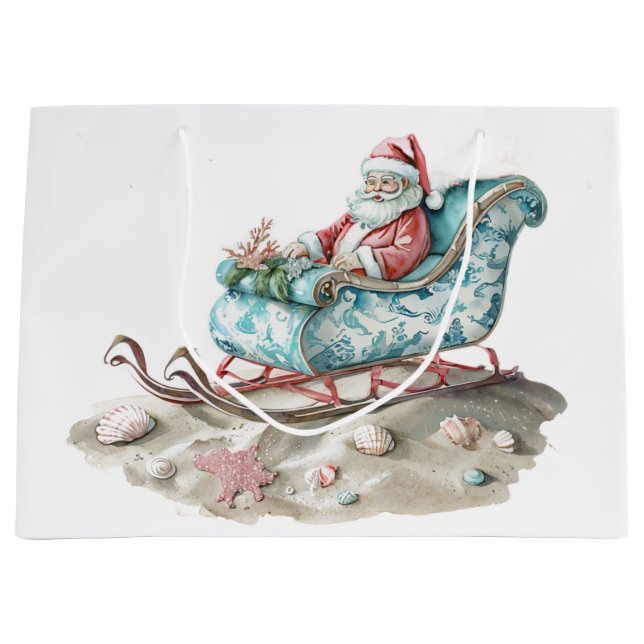 Bolsa De Regalo Grande Chinoiserie Santa Sleigh en la playa (Anverso)