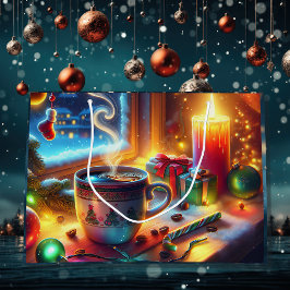 Bolsa De Regalo Grande Chocolate caliente en la ventana de un Navidad