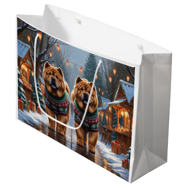 Bolsa De Regalo Grande Chow Chow Dogs Christmas Snow Holiday  (Angulo Anverso)