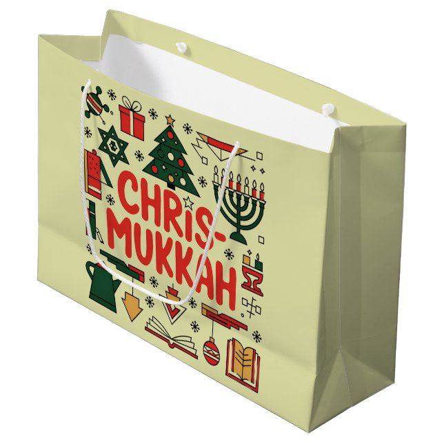 Bolsa De Regalo Grande Chrismukkah Hanukkah Navidades judío Religioso (Angulo Anverso)