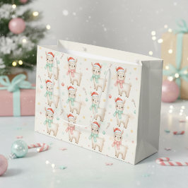 Bolsa De Regalo Grande Christmas Alpaca Gift Bag  Cute Holiday Llama 