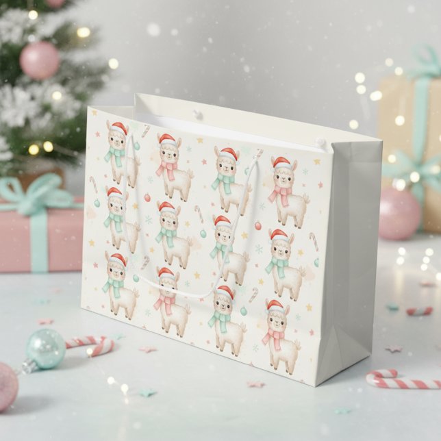 Bolsa De Regalo Grande Christmas Alpaca Gift Bag  Cute Holiday Llama  (Christmas Alpaca Gift Bag Cute Holiday Llama)