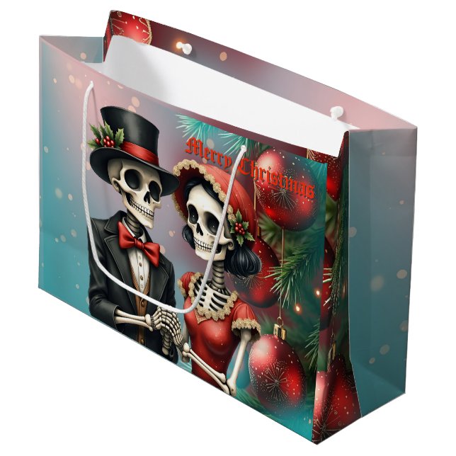 Bolsa De Regalo Grande Christmas Bone Romance, A festive skeleton couple. (Angulo Anverso)