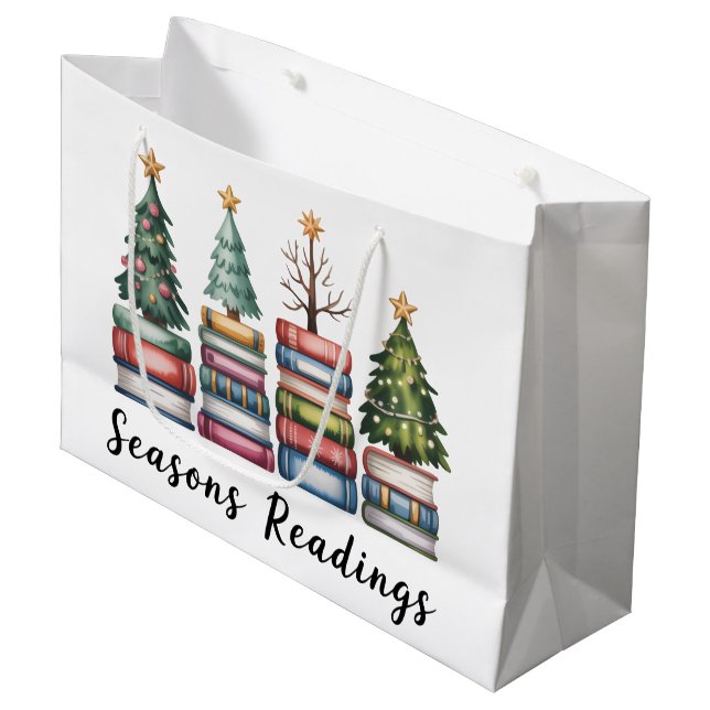Bolsa De Regalo Grande Christmas Book Lover Teacher Reading Season Xmas (Angulo Anverso)