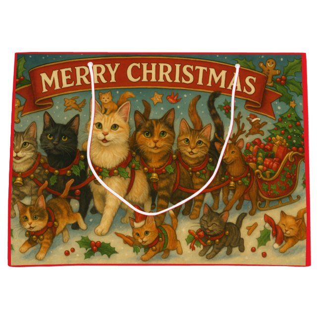 Bolsa De Regalo Grande "Christmas Cats" Gift Bag (Anverso)